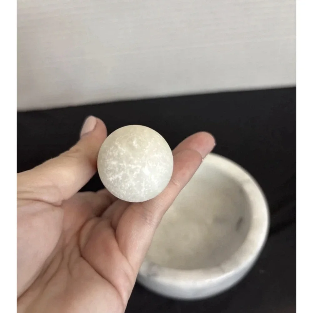 Vintage White Marble Footed Mortar & Pestle Set Herb Spice Grinder